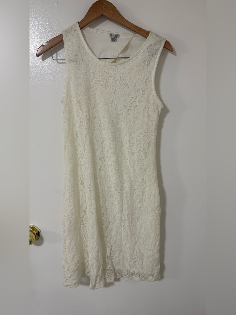 Guess Sleeveless Lace Midi Dress in Cream